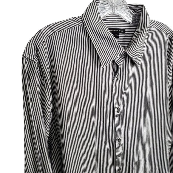 John Varvatos Mens Size XL Shirt Stripe Long Sleeve Back Darts Cotton Gray White - Picture 5 of 10